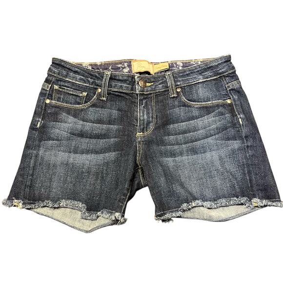 Paige Jimmy Jimmy Dark Wash Raw Hem Denim Shorts Womens 25 Summer Classic - Picture 1 of 13